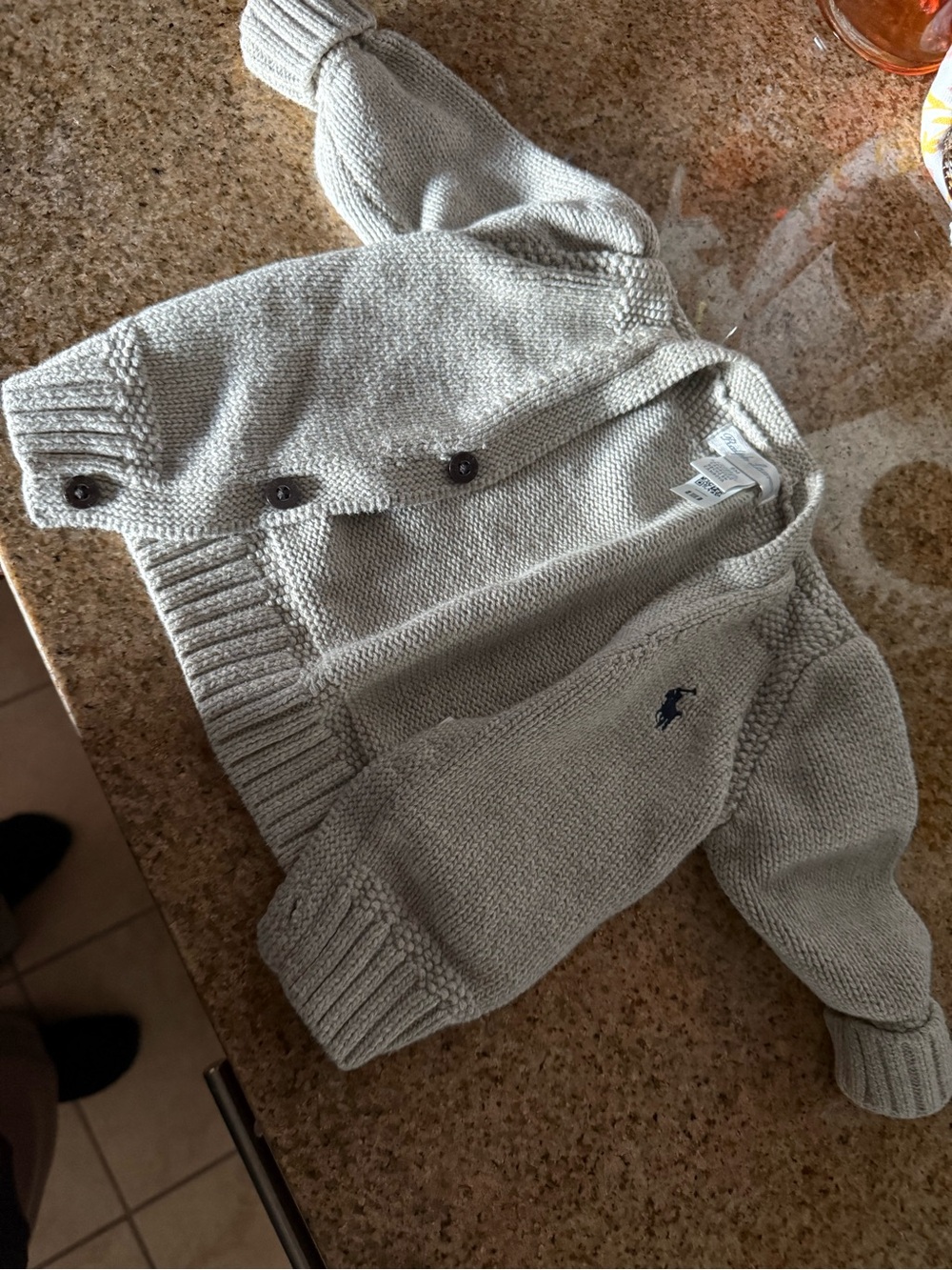 Ralph Lauren Baby Knit Cardigan in Light Gray with Navy Pony